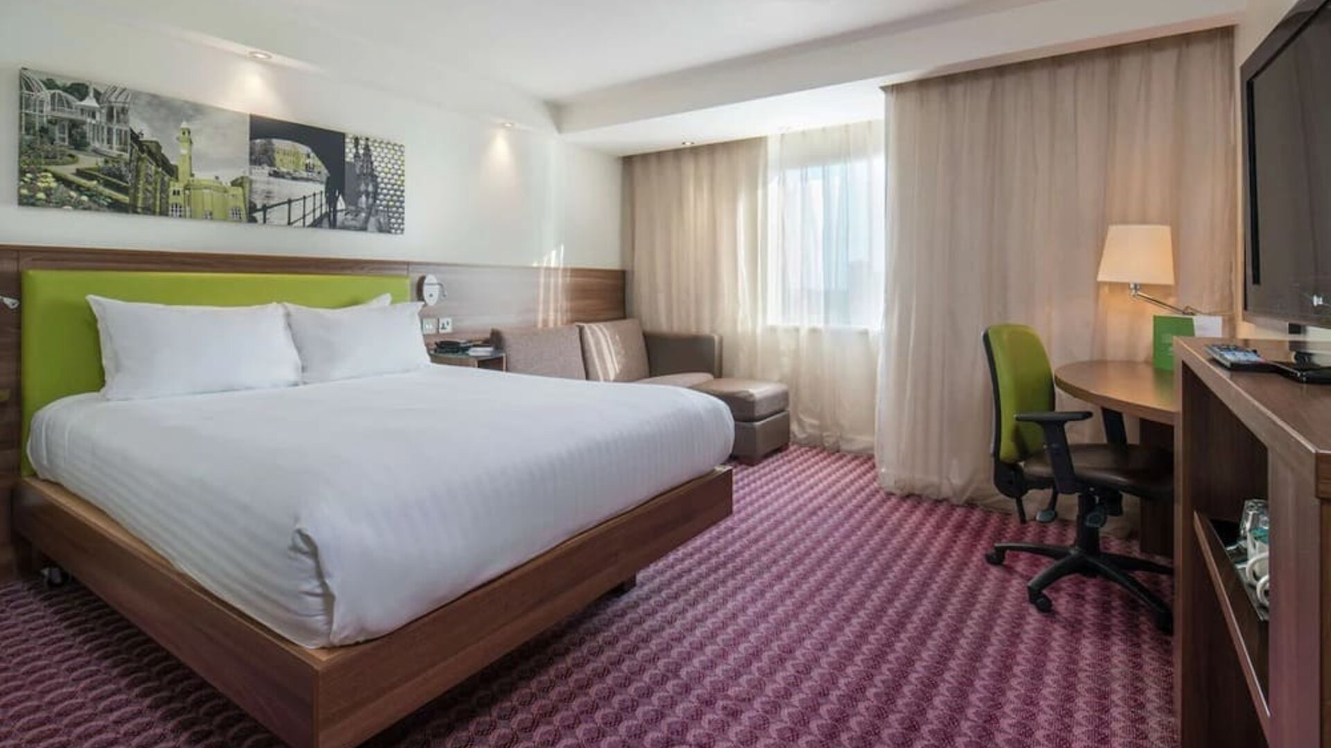 Romantic king room with TV at Hampton By Hilton Birmingham Broad Street.