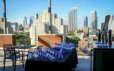 Rooftop terrace with city view at Fairfield Inn & Suites New York Brooklyn.