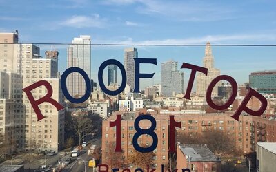 Rooftop terrace and views at Fairfield Inn & Suites New York Brooklyn.