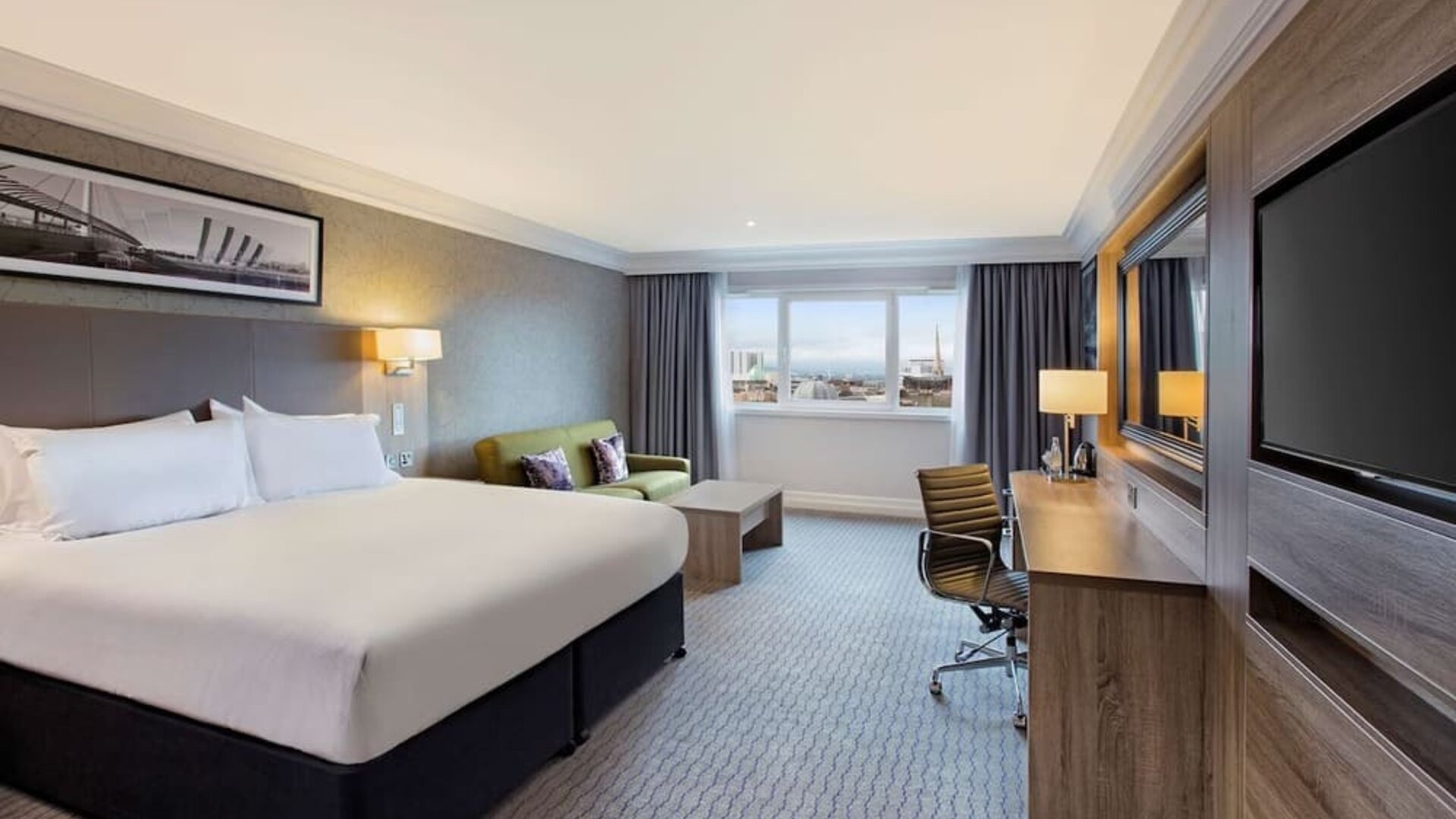 Spacious day use room with work desk at Doubletree by Hilton Glasgow Central.
