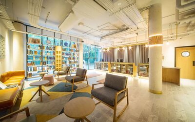 Lobby and coworking lounge at DoubleTree by Hilton London Kingston upon Thames.