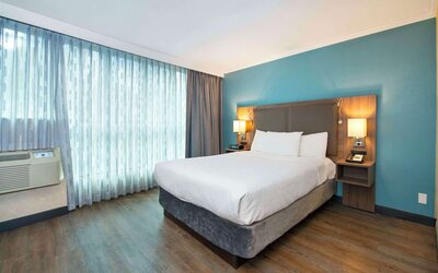 Romantic king room with natural light at Grand Park Hotel & Suites Downtown Vancouver.