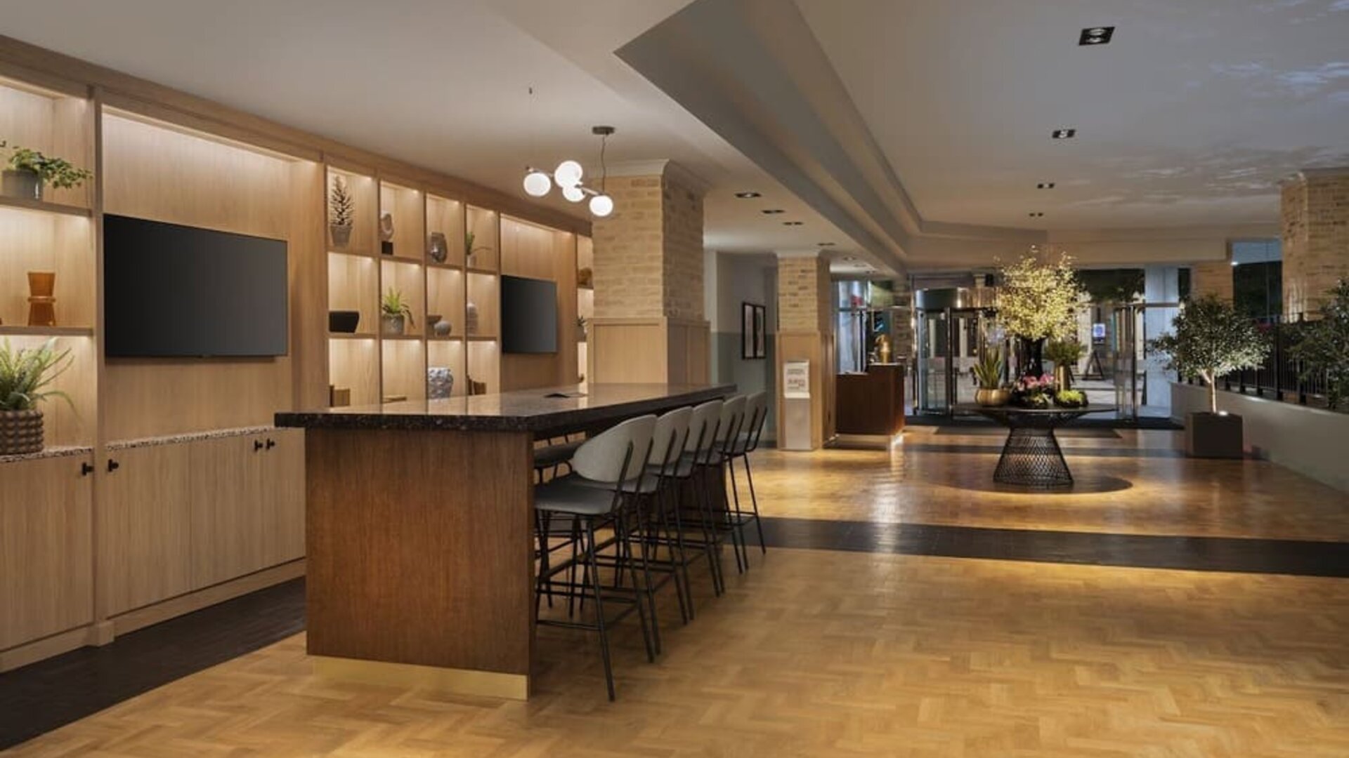 Lobby and coworking lounge at Leonardo Royal Hotel Birmingham.