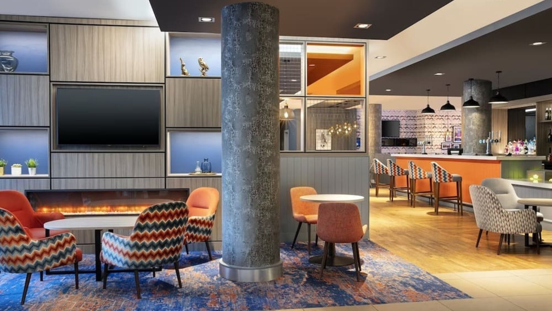 Lobby and coworking lounge at Leonardo Hotel Exeter.