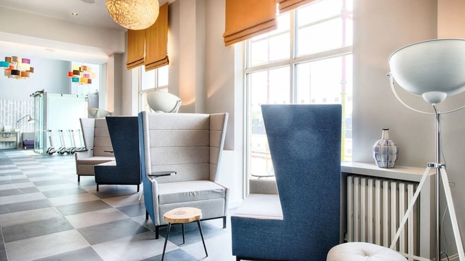 Lobby and coworking lounge at Leonardo Royal Hotel Edinburgh Haymarket. 