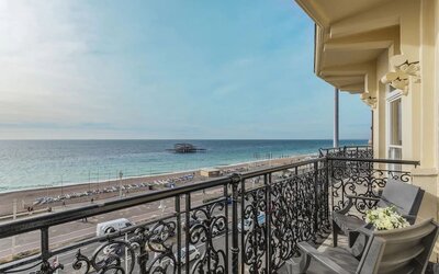 Terrace with beach view at The Grand Brighton. 