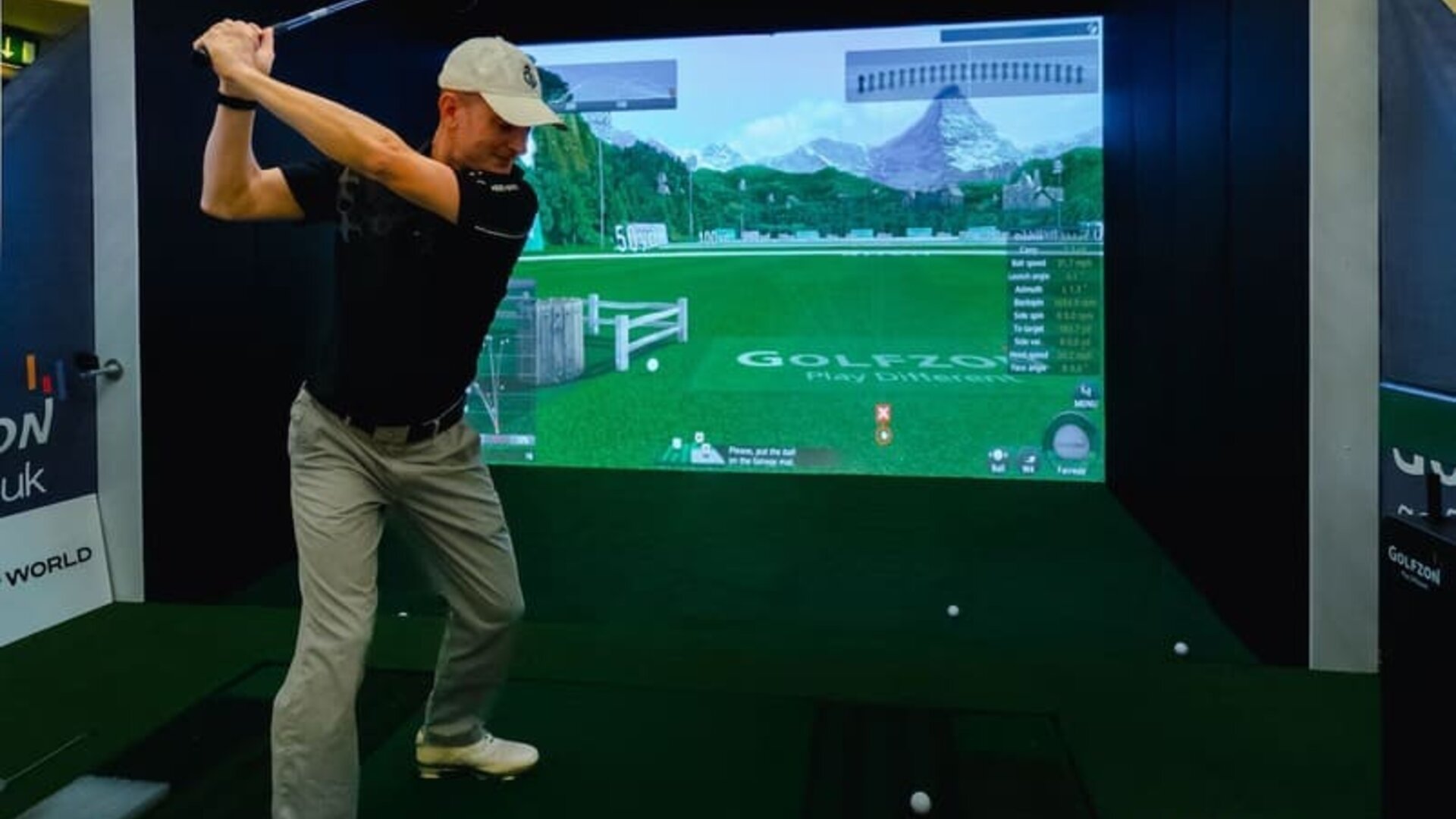 Indoor golf driving range available at The Dilly.  