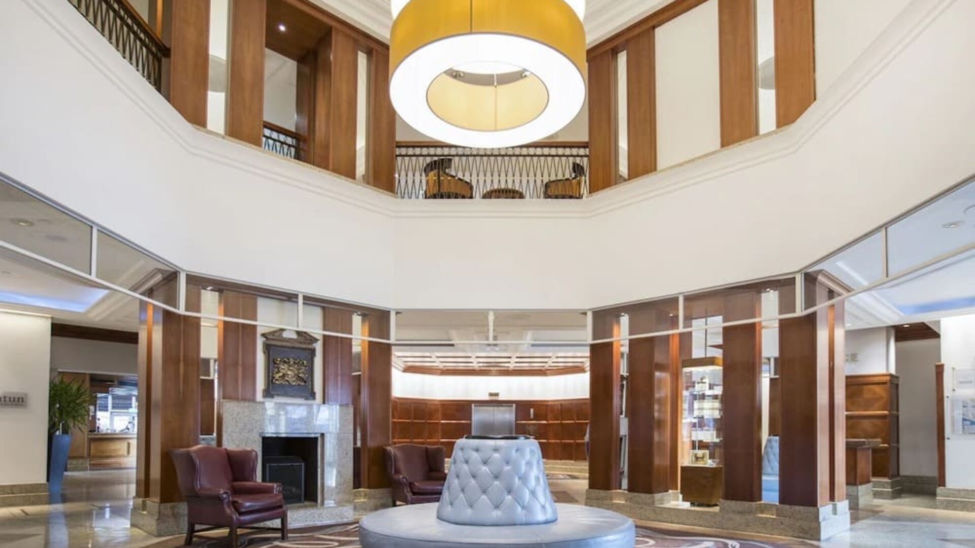 Lobby and coworking lounge at Leonardo Hotel Southampton Grand Harbour.