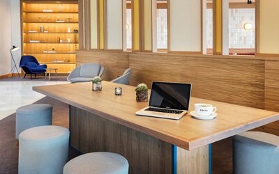 Lobby and coworking lounge at Leonardo Hotel Liverpool.