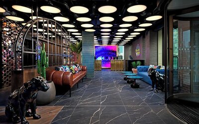 Hotel entrance and lobby at NYX Dublin Portobello.