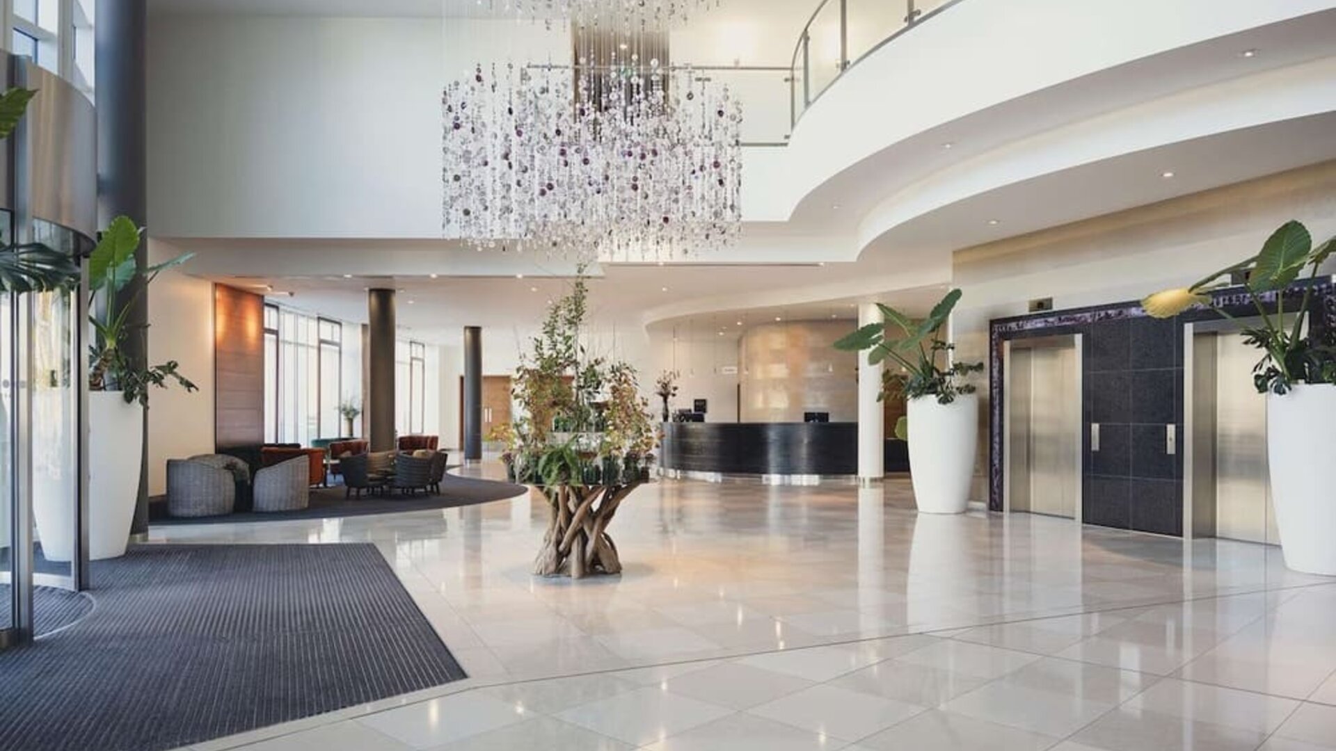 Elegant lobby workspace at the Hilton Reading.