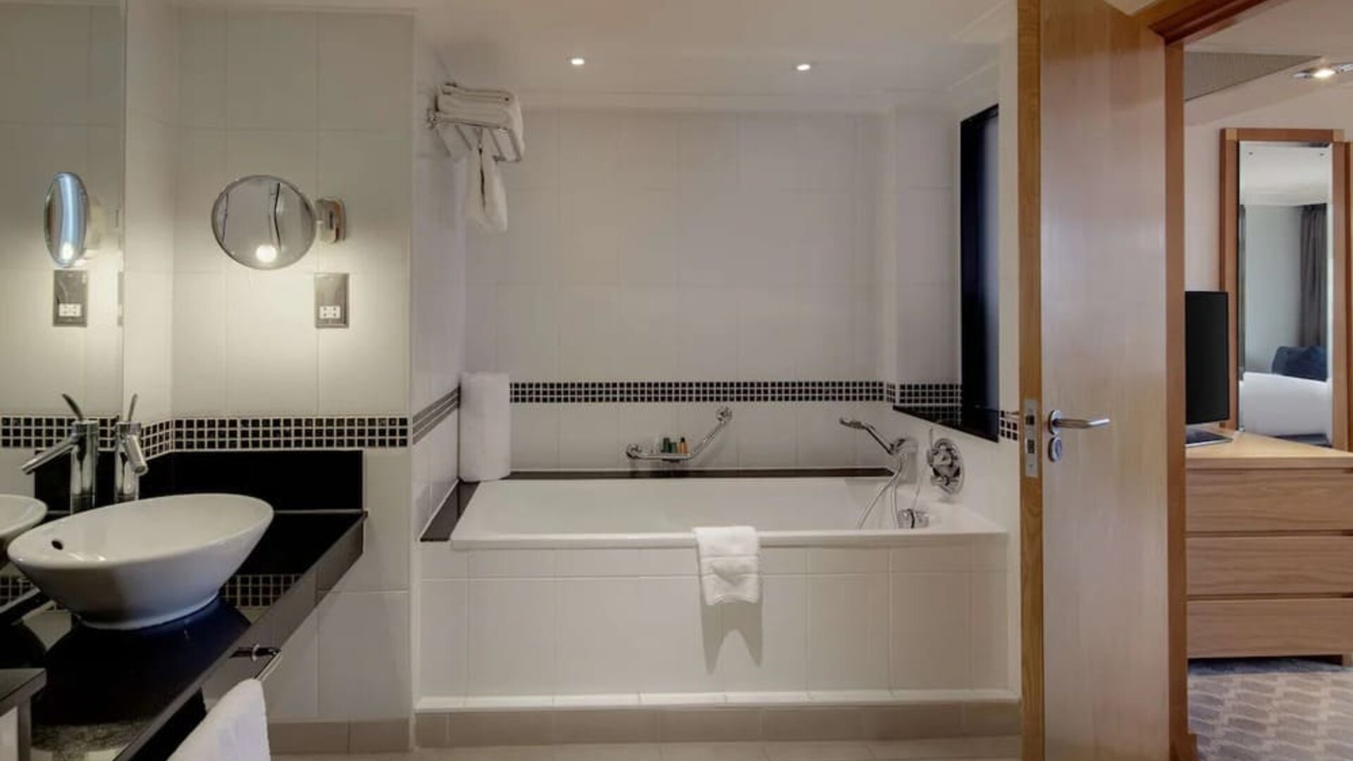 Guest bathroom at Hilton London Watford.