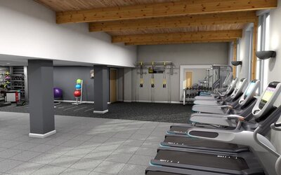 Fitness center with treadmills, machine and equipment at Hilton London Watford.