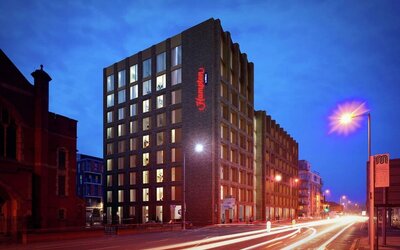Hotel exterior and landmark at the Hampton by Hilton Manchester Northern Quarter.