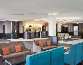 Lobby and coworking lounge at DoubleTree By Hilton Coventry.