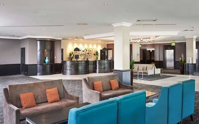 Lobby and coworking lounge at DoubleTree By Hilton Coventry.