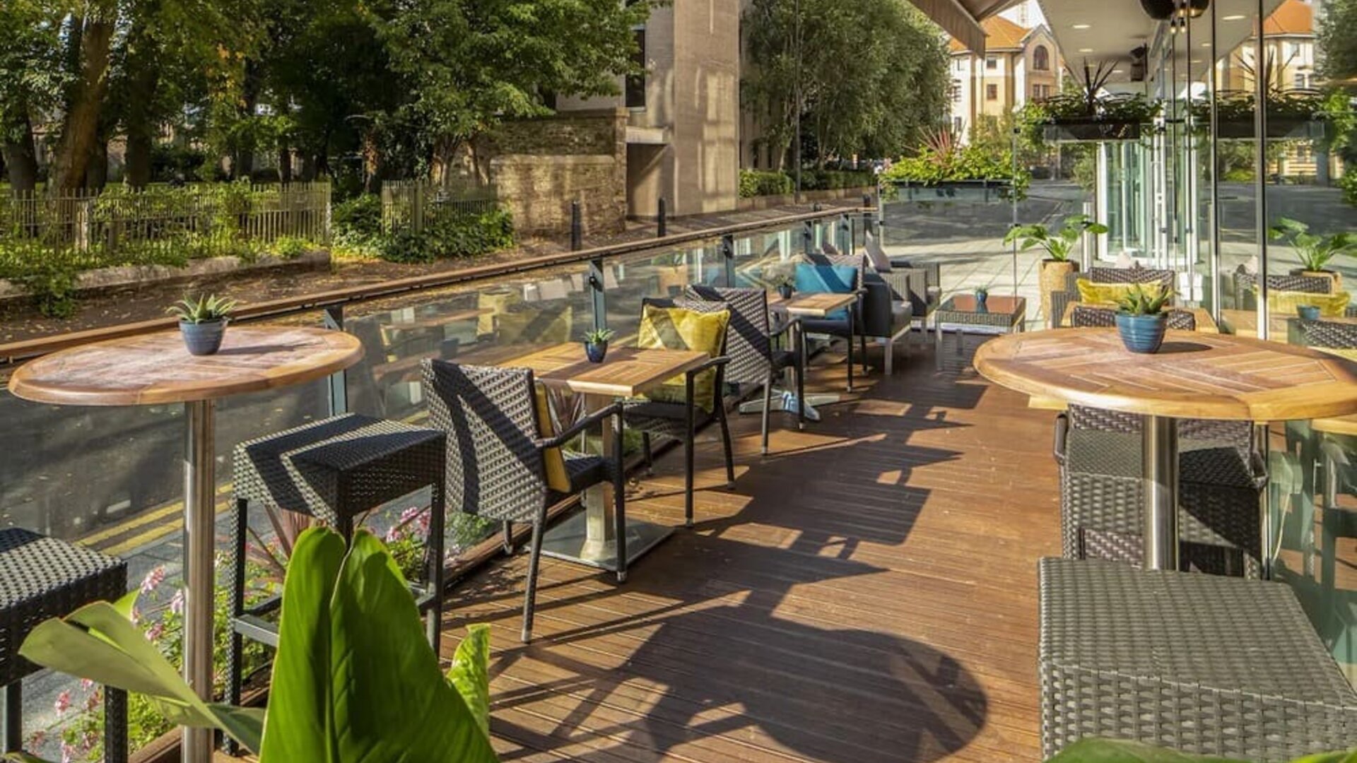 Terrace perfect for coworking at Hilton Garden Inn Bristol City Centre.