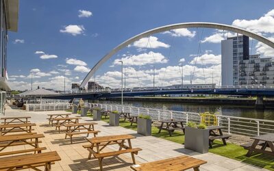 Terrace perfect for coworking at Hilton Garden Inn Glasgow City Centre.