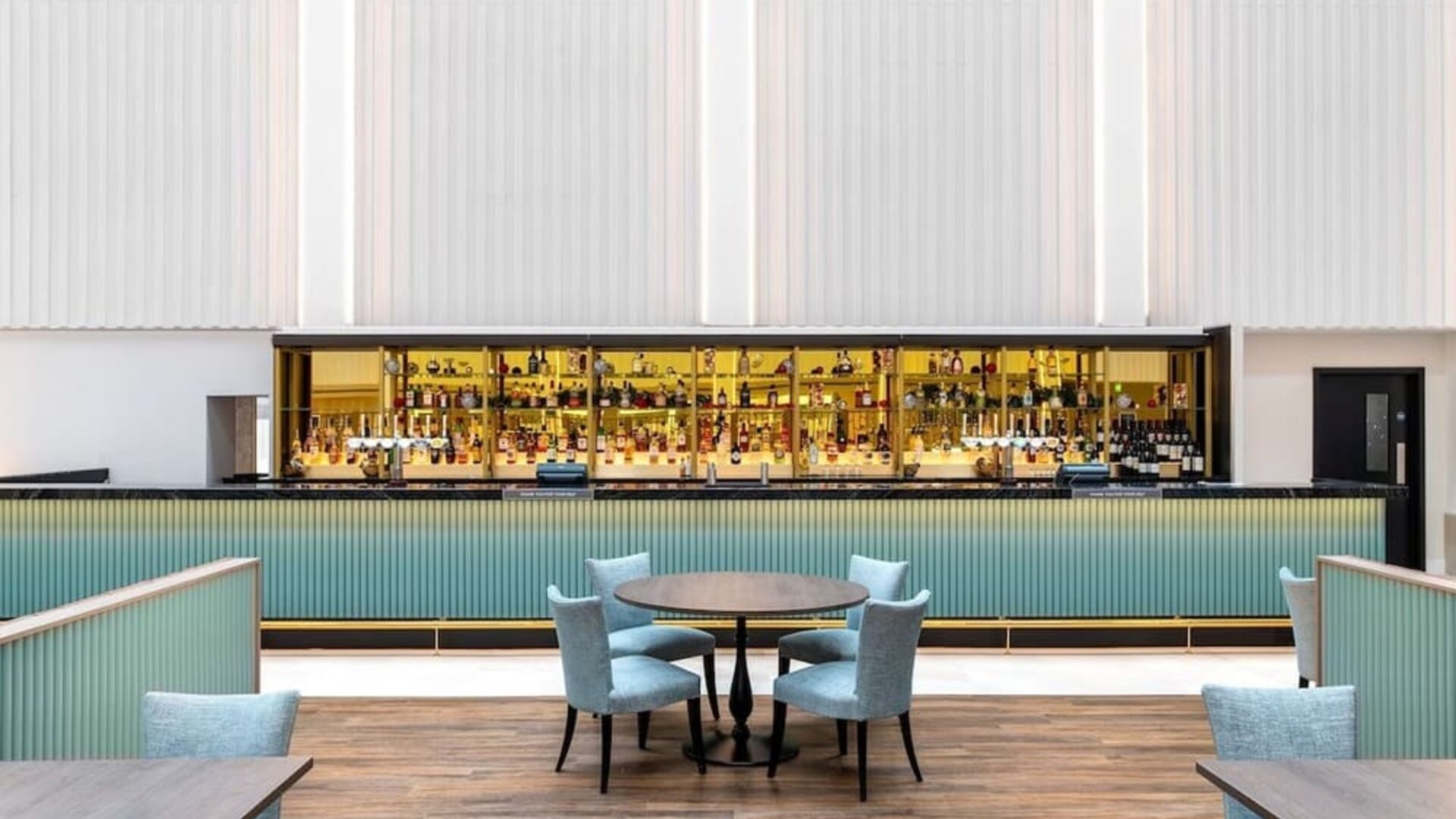 Bright bar area perfect for co-working at the Hilton London Gatwick Airport.