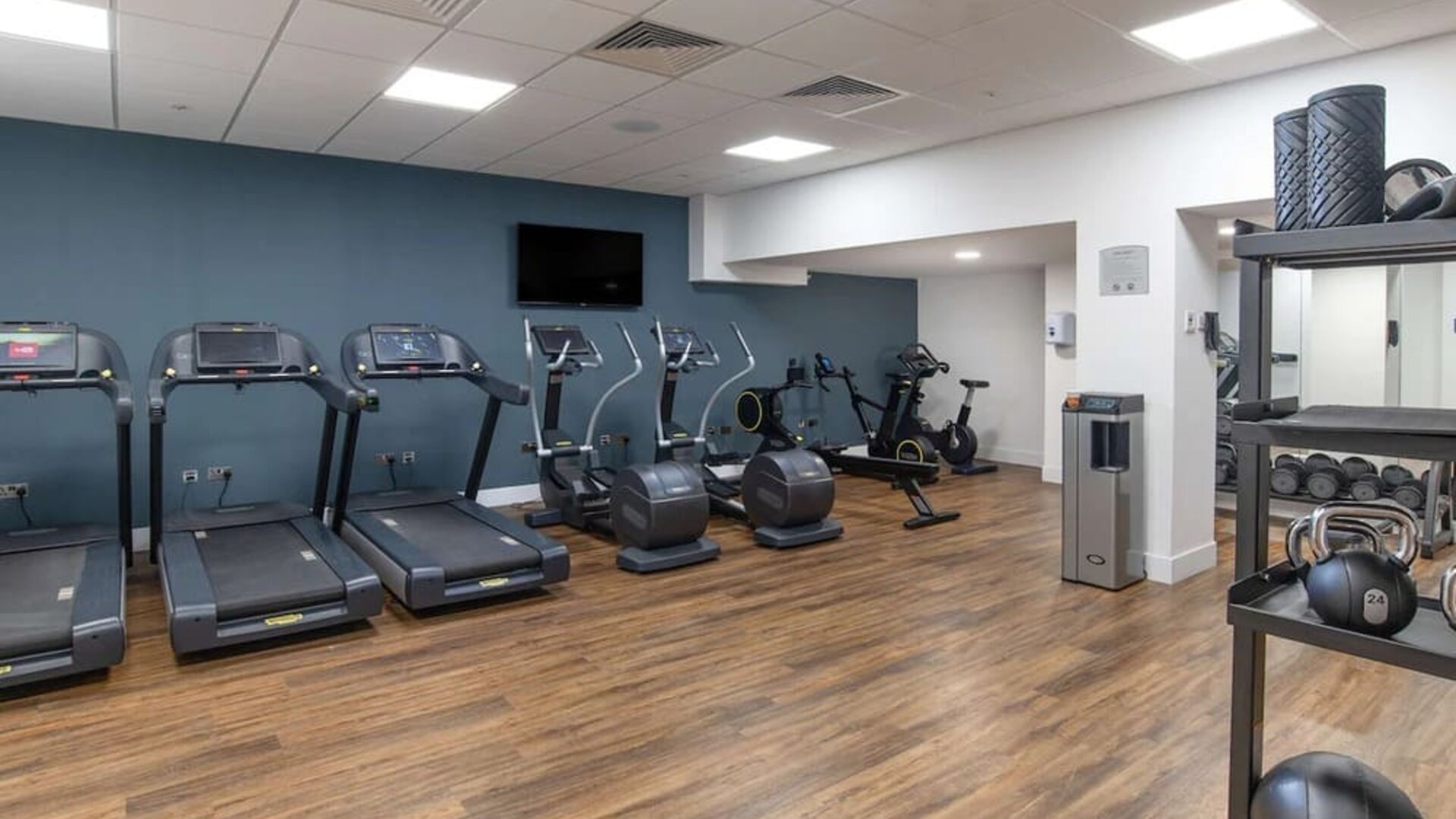 Fully equipped fitness center at the Hilton London Gatwick Airport.