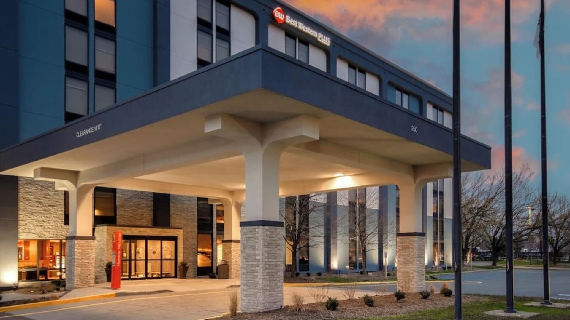 Hotel entrance at Best Western Plus Secaucus Meadowlands.