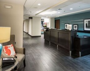 Reception area with front desk, seating, and welcoming lobby at Hampton Inn & Suites Orlando at SeaWorld.