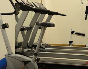 Fitness center equipped with treadmills, cardio machines, and strength-training equipment for guests maintaining their workout routines at Hotel Lafayette.