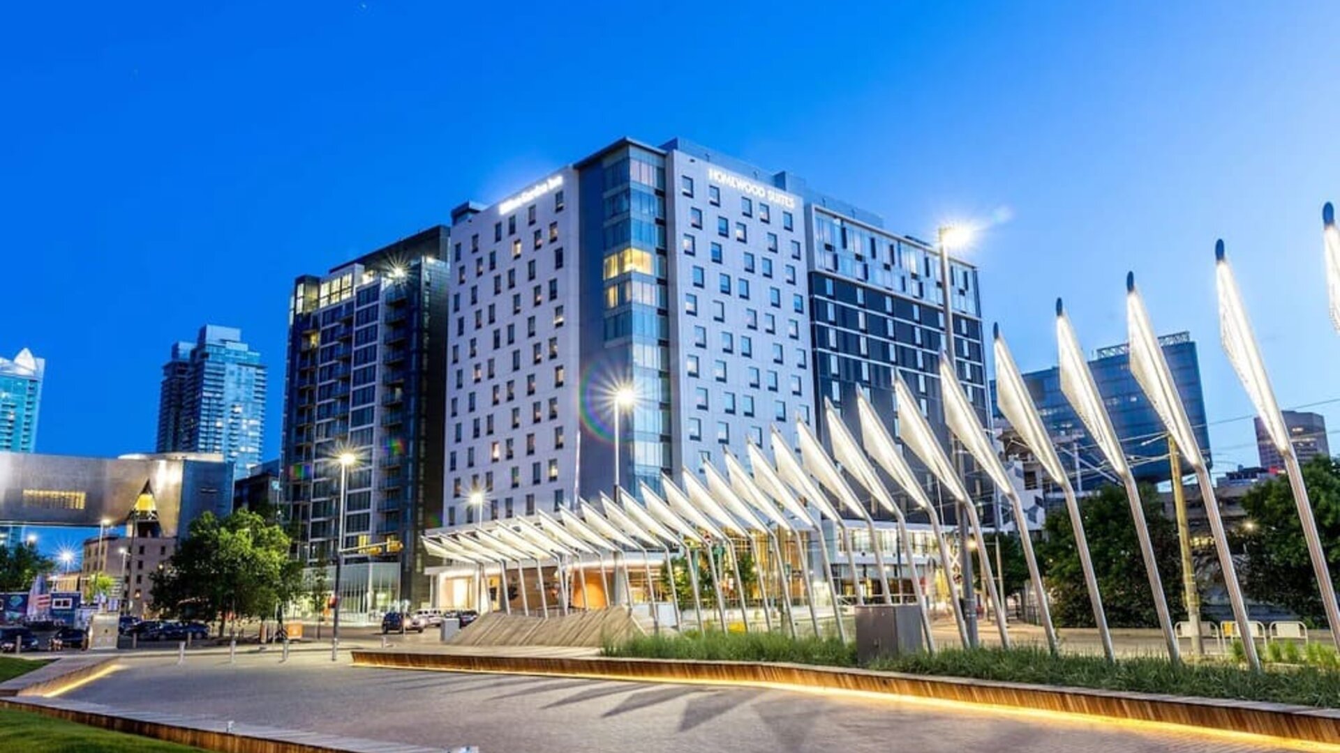 Exterior view of Hilton Garden Inn Calgary Downtown in the heart of downtown Calgary.