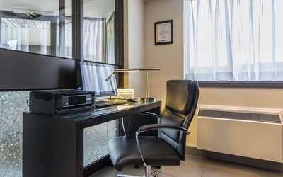 Business center with a desktop computer and printer at Comfort Inn New Glasgow.