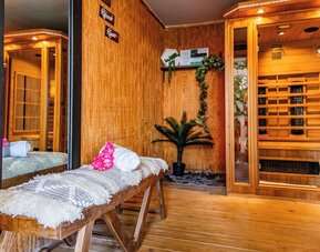 Hotel sauna with wooden benches at Sherry Frontenac Oceanfront Hotel.