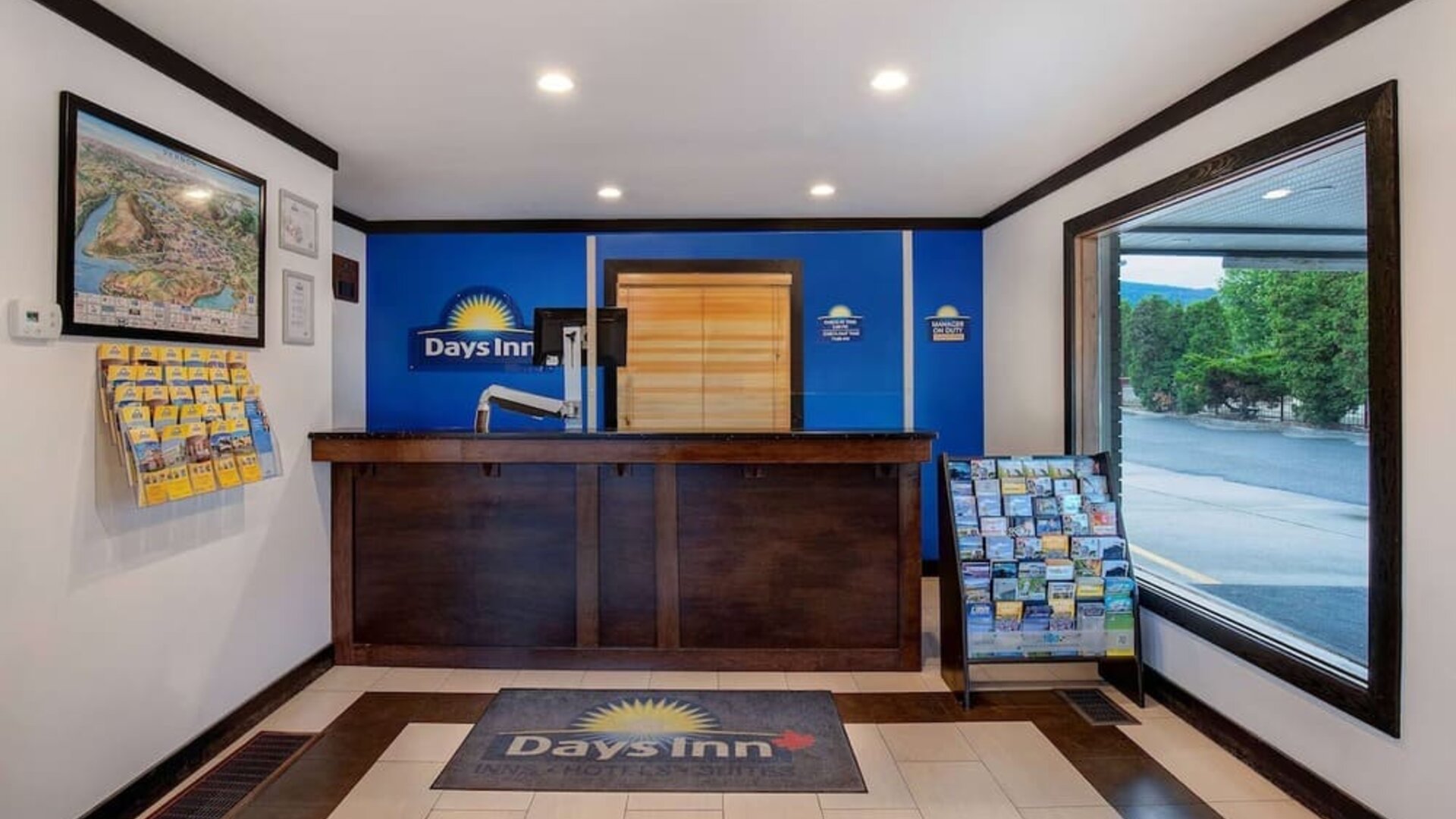 Hotel reception desk at Days Inn Vernon.