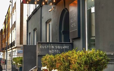 Hotel exterior at Euston Square Hotel.
