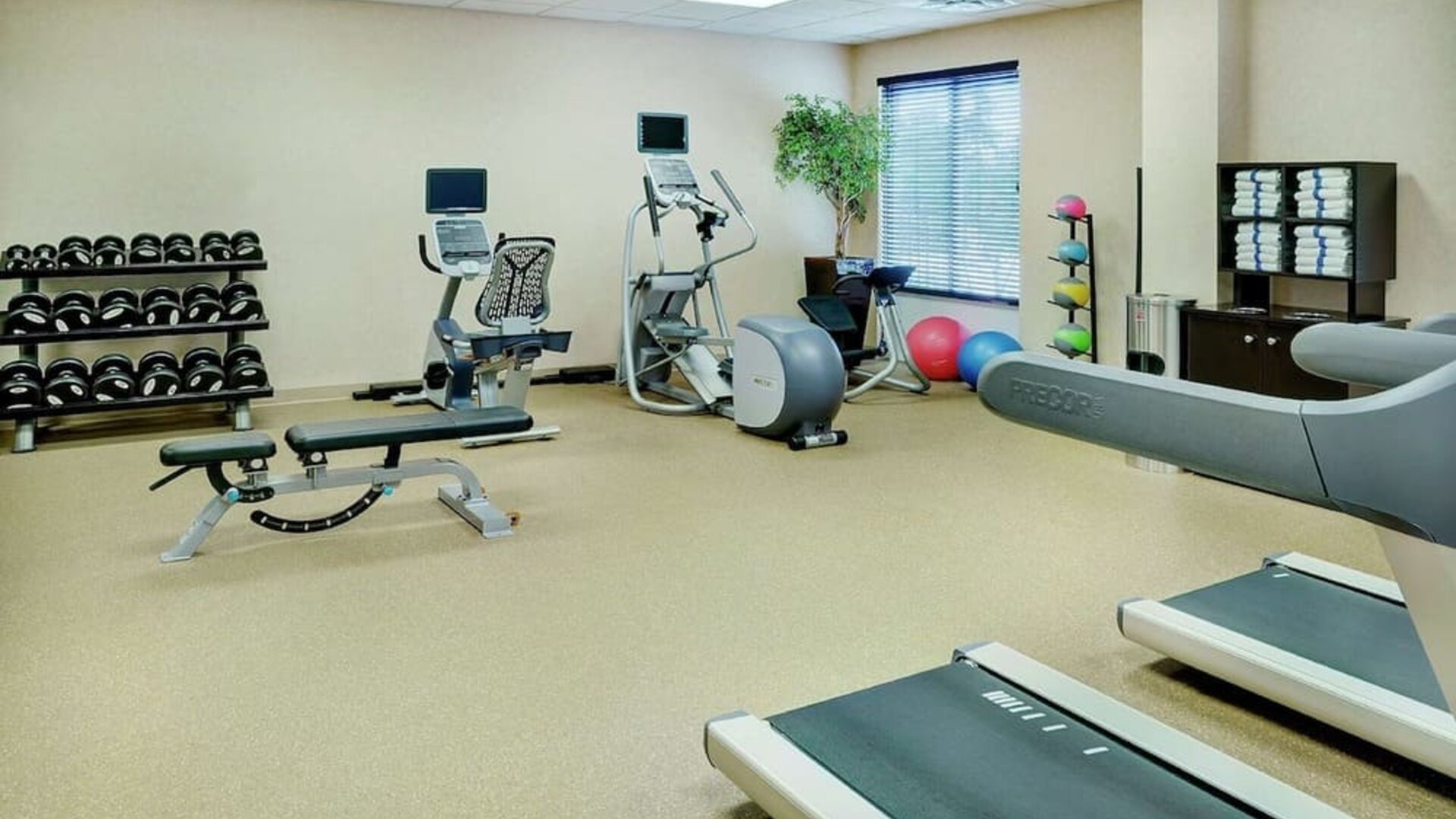 Fully equipped fitness center at Hilton Garden Inn Toronto/Burlington.