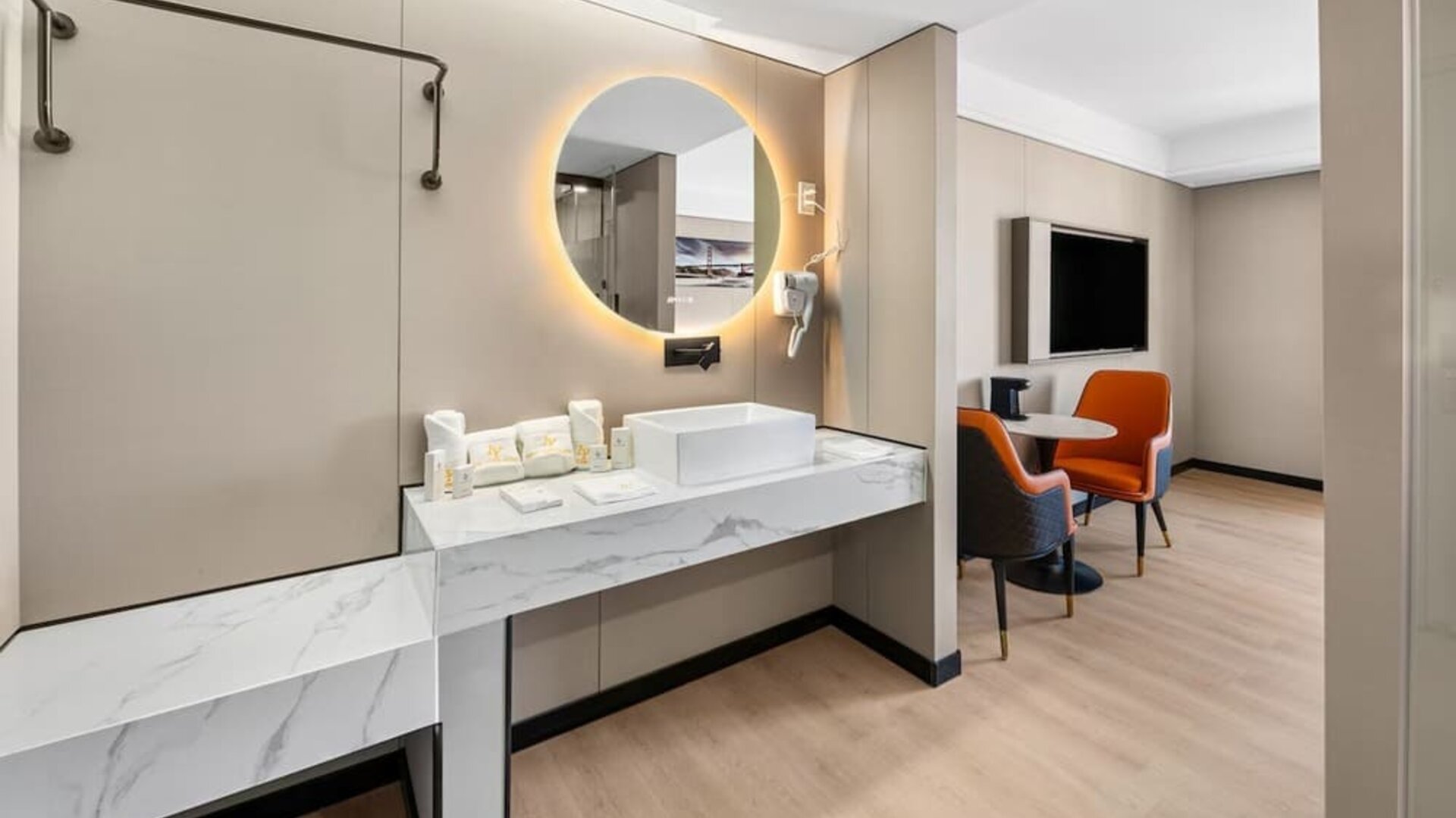 Guest bathroom at Ly New York Hotel.