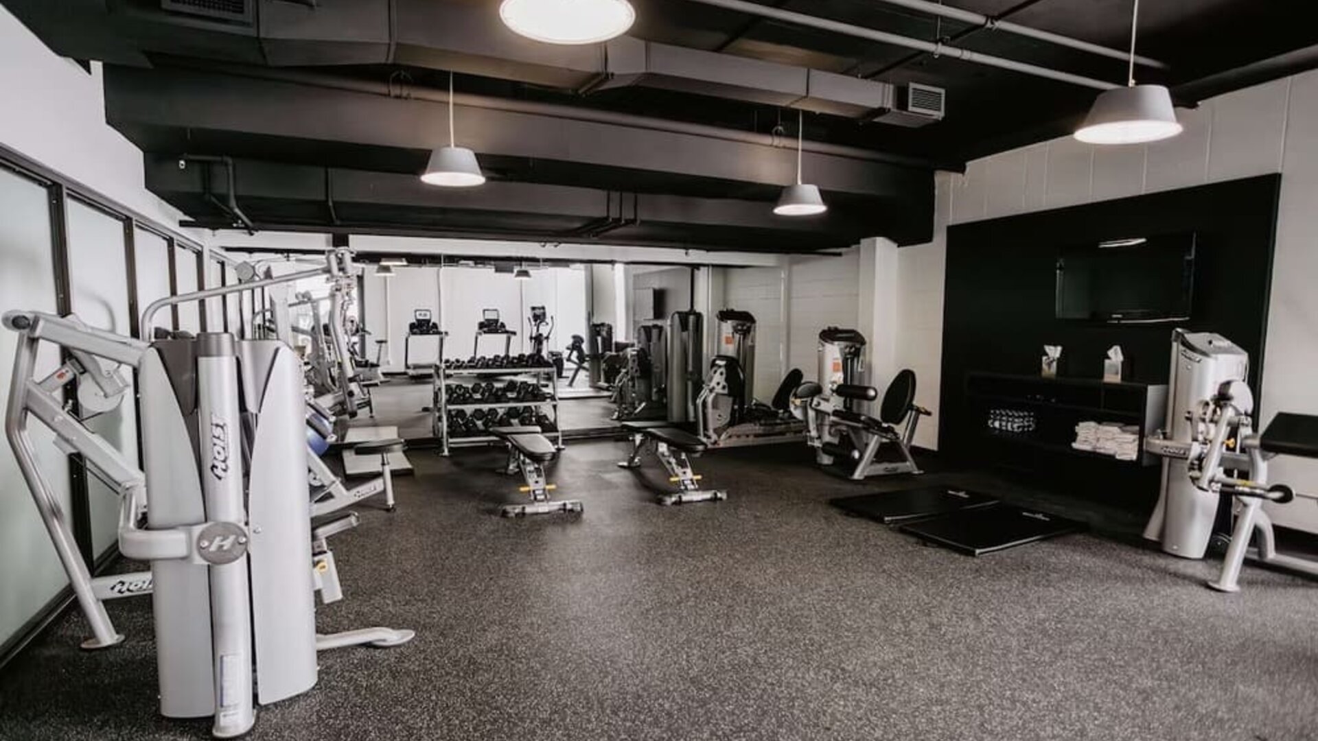 Fully equipped fitness center at DoubleTree By Hilton Montreal.