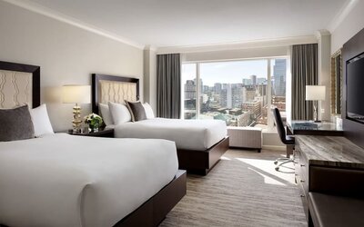 Day use twin room with TV, work desk and private bathroom at the Fairmont Waterfront.