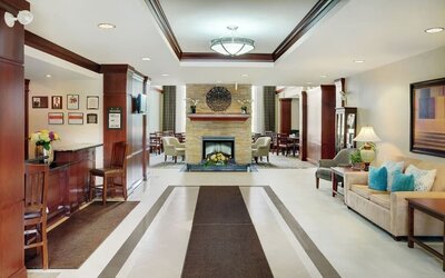 Hotel lobby at Staybridge Suites Oakville-Burlington.