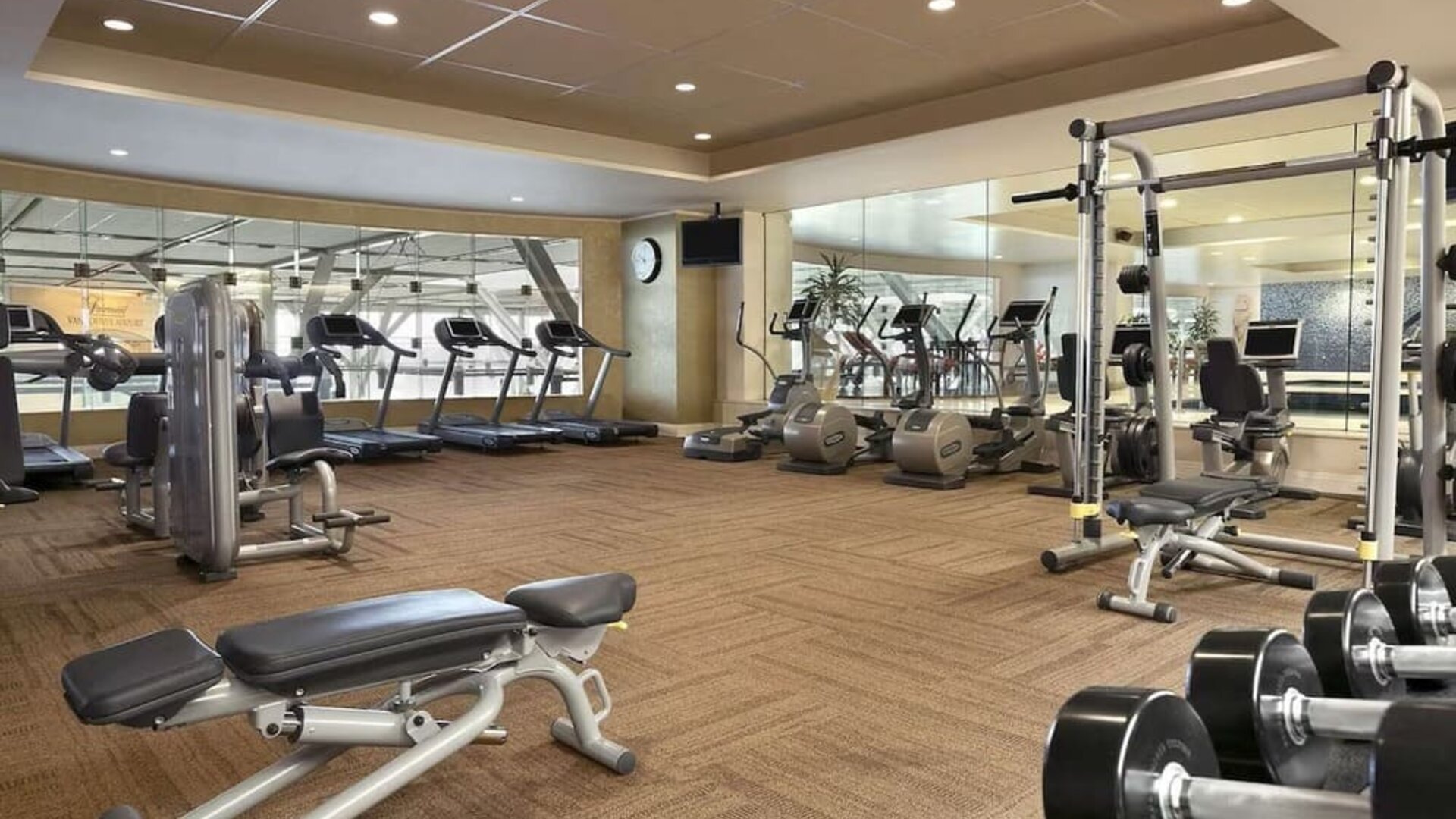 Fully equipped fitness center at Fairmont Vancouver Airport - YVR Terminal Hotel.