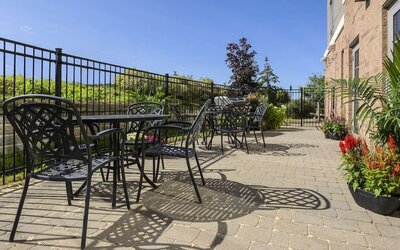 Outdoor patio at Holiday Inn Express & Suites North Bay.