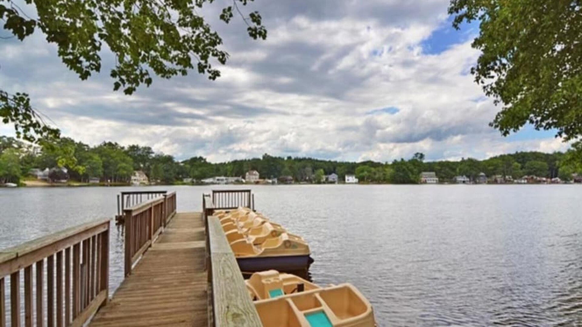 Paddle boats in lake at Sturbridge Host Hotel.