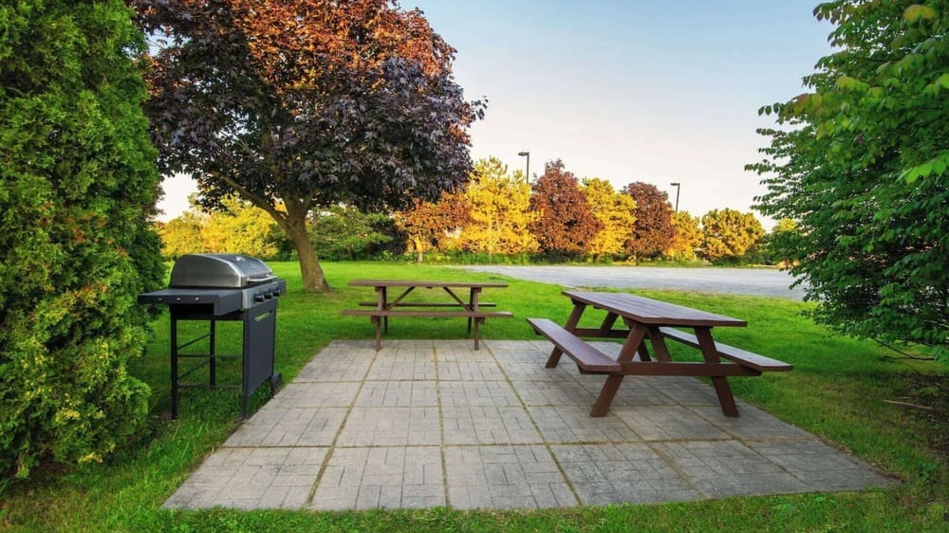 Outdoor picnic and BBQ area at Comfort Inn Kingston HWY 401.