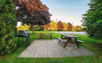 Outdoor picnic and BBQ area at Comfort Inn Kingston HWY 401.