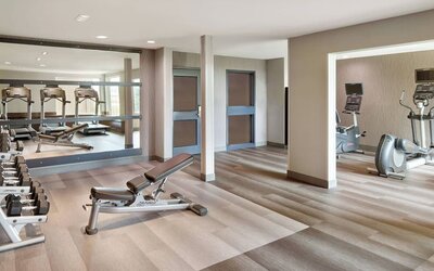 Fully equipped fitness center at Courtyard By Marriott Waterloo St. Jacobs.