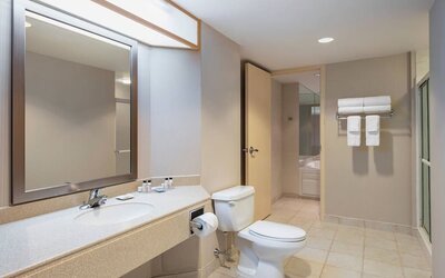 Guest bathroom at Delta St. John's Hotel & Conference Center.
