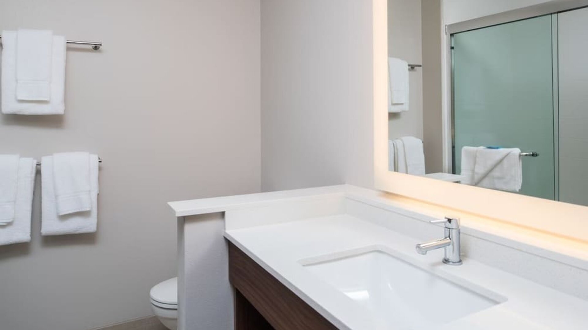 Guest bathroom with shower at Holiday Inn Express & Suites Ruston.
