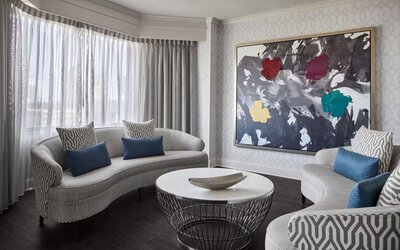 Living area inside day use room at Crystal Gateway Marriott.