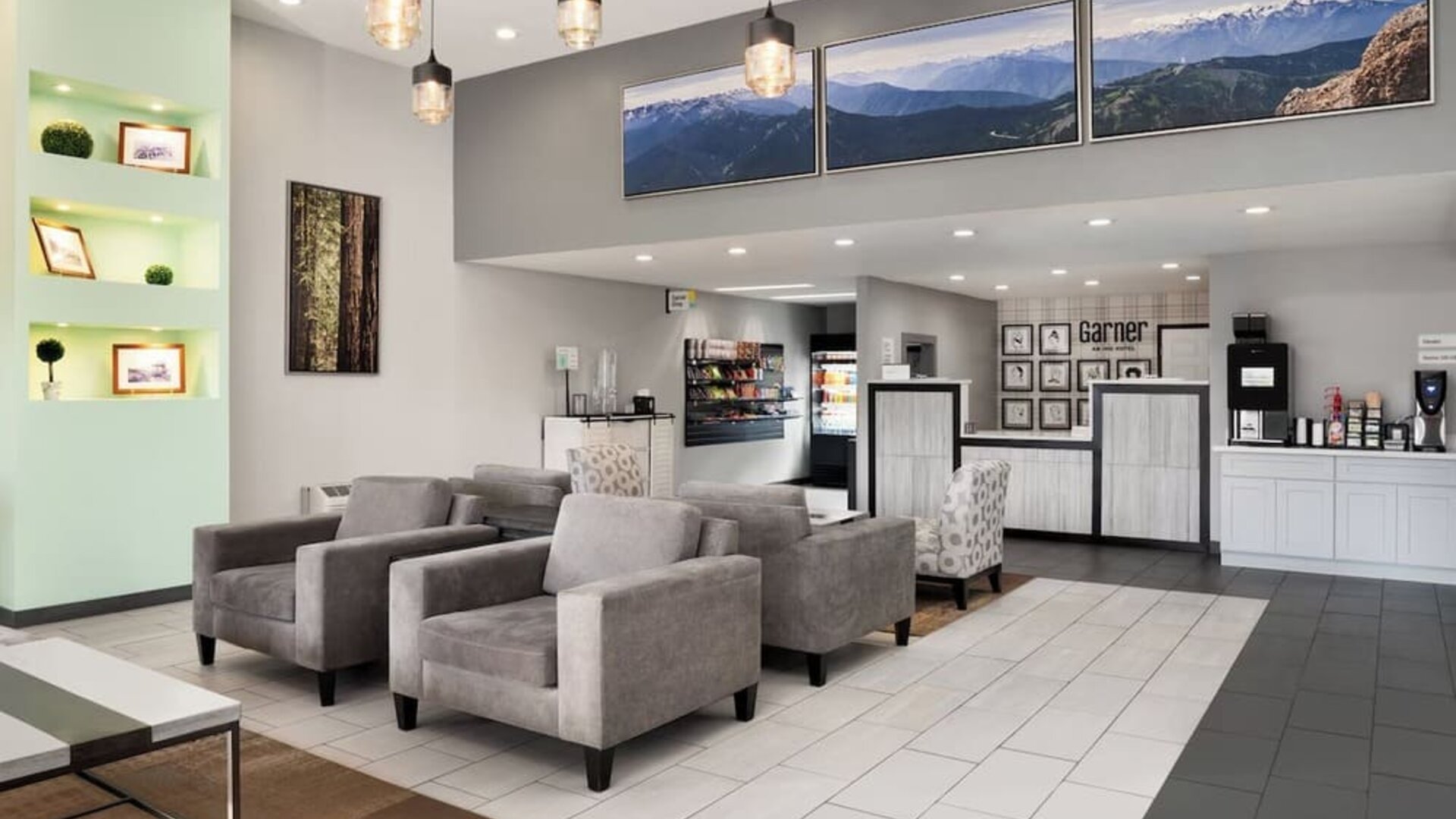 Lobby and coworking lounge at Garner By IHG.