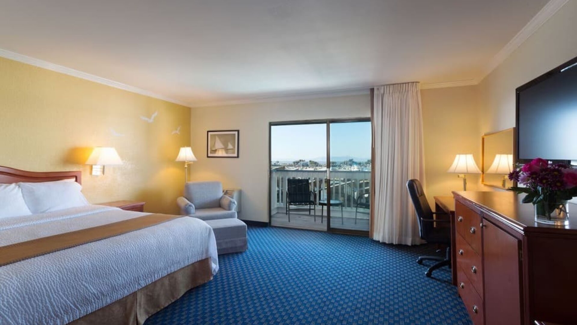 Spacious day use room with balcony at The Marina Inn On San Francisco Bay.