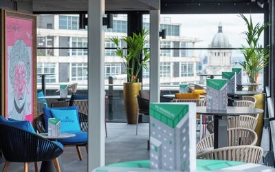 Rooftop terrace with lounge area at NYX Hotel London Holborn By Leonardo.