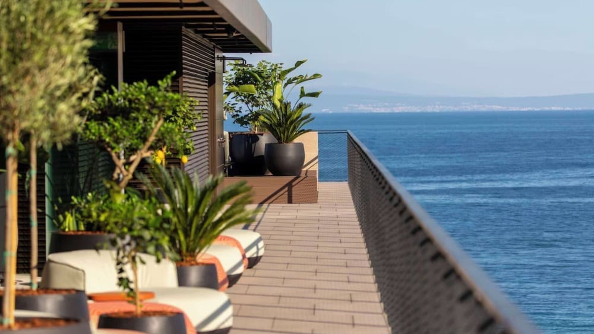 Outdoor terrace and sea views at Keight Hotel Opatija.